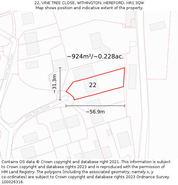 22, VINE TREE CLOSE, WITHINGTON, HEREFORD, HR1 3QW: Plot and title map