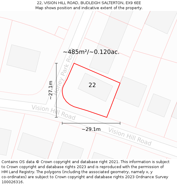 22, VISION HILL ROAD, BUDLEIGH SALTERTON, EX9 6EE: Plot and title map