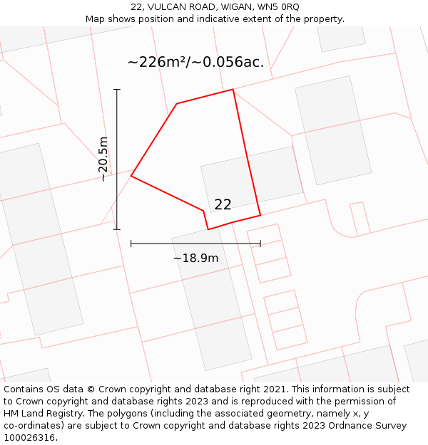 22, VULCAN ROAD, WIGAN, WN5 0RQ: Plot and title map