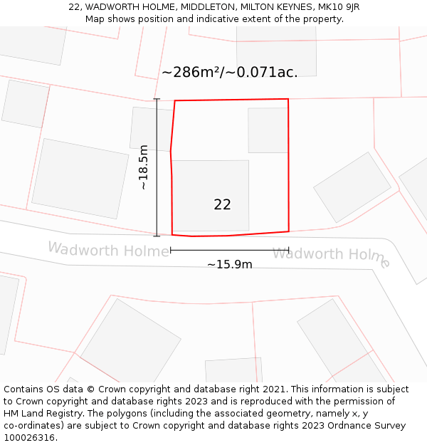 22, WADWORTH HOLME, MIDDLETON, MILTON KEYNES, MK10 9JR: Plot and title map