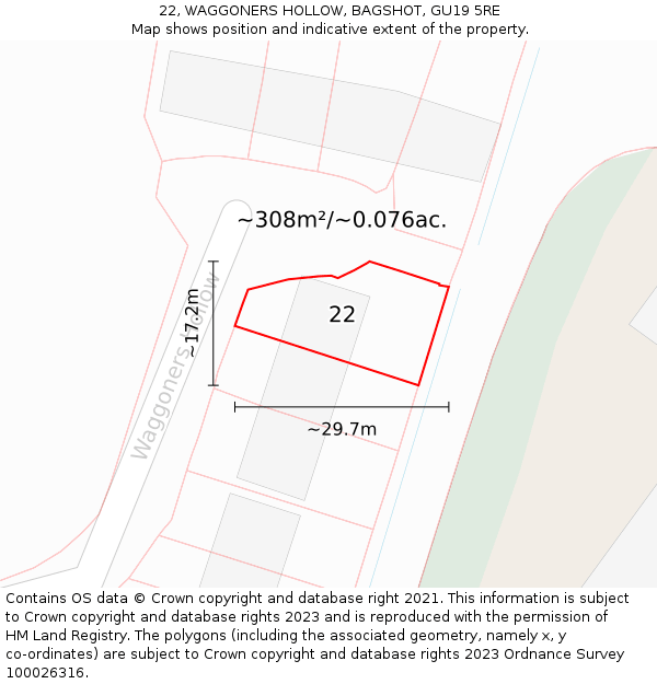 22, WAGGONERS HOLLOW, BAGSHOT, GU19 5RE: Plot and title map