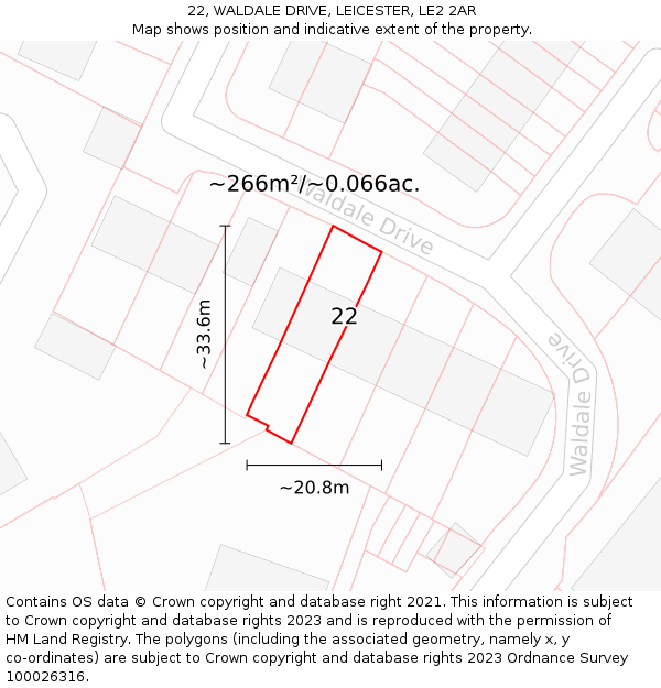 22, WALDALE DRIVE, LEICESTER, LE2 2AR: Plot and title map