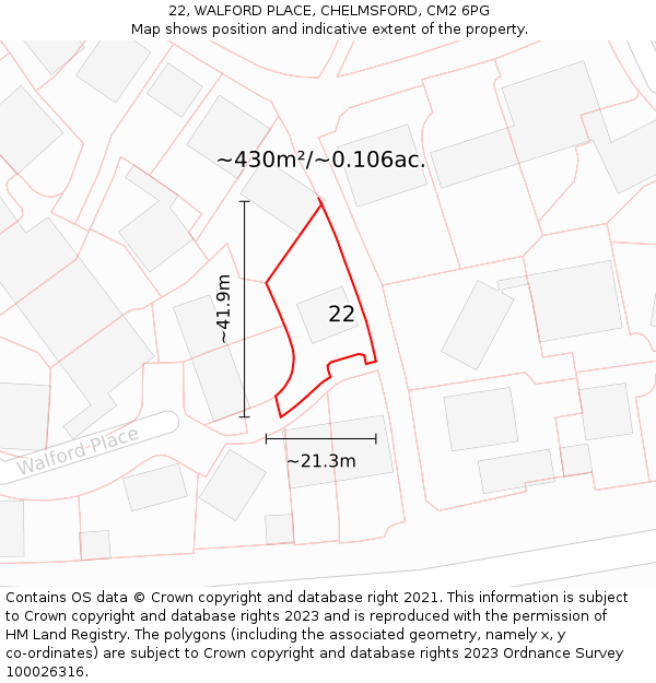 22, WALFORD PLACE, CHELMSFORD, CM2 6PG: Plot and title map