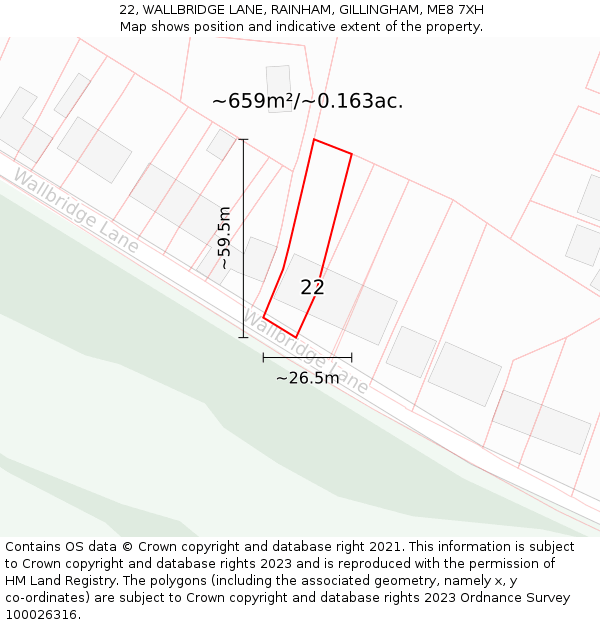 22, WALLBRIDGE LANE, RAINHAM, GILLINGHAM, ME8 7XH: Plot and title map