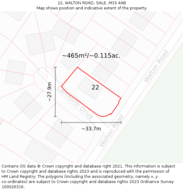 22, WALTON ROAD, SALE, M33 4AB: Plot and title map