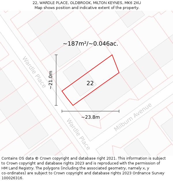 22, WARDLE PLACE, OLDBROOK, MILTON KEYNES, MK6 2XU: Plot and title map