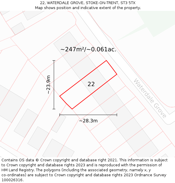 22, WATERDALE GROVE, STOKE-ON-TRENT, ST3 5TX: Plot and title map