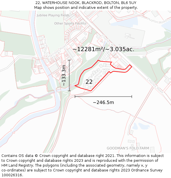 22, WATERHOUSE NOOK, BLACKROD, BOLTON, BL6 5UY: Plot and title map