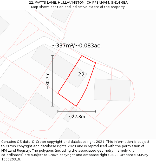 22, WATTS LANE, HULLAVINGTON, CHIPPENHAM, SN14 6EA: Plot and title map