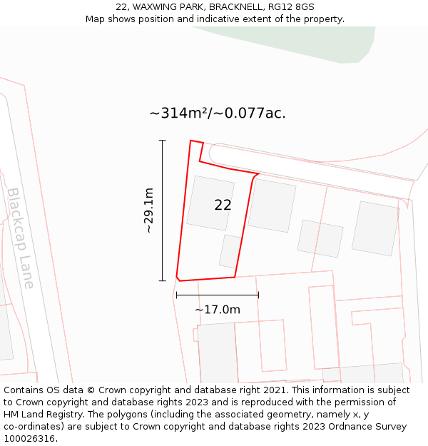 22, WAXWING PARK, BRACKNELL, RG12 8GS: Plot and title map