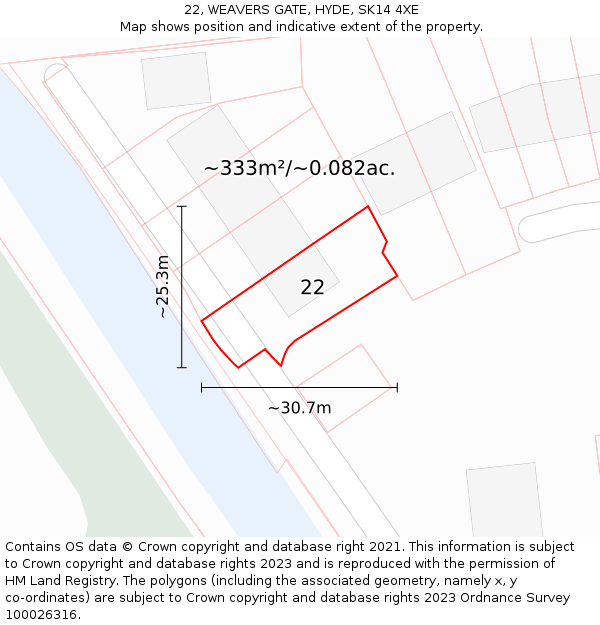 22, WEAVERS GATE, HYDE, SK14 4XE: Plot and title map