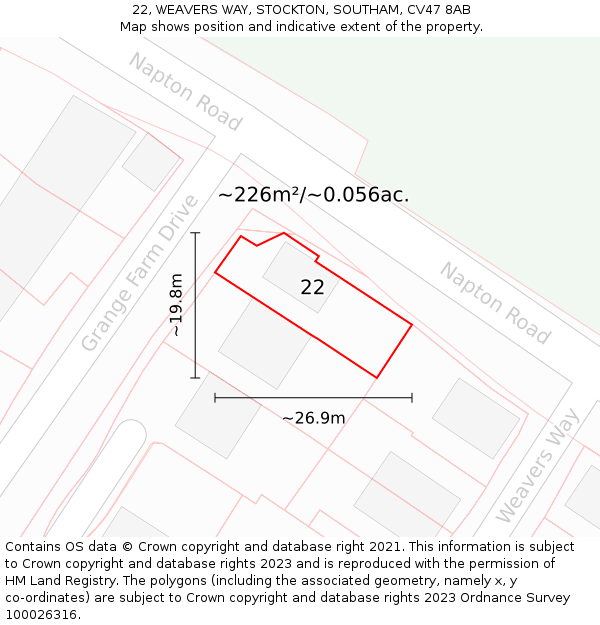 22, WEAVERS WAY, STOCKTON, SOUTHAM, CV47 8AB: Plot and title map