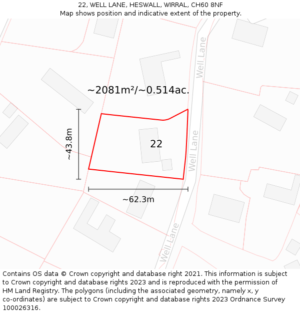 22, WELL LANE, HESWALL, WIRRAL, CH60 8NF: Plot and title map