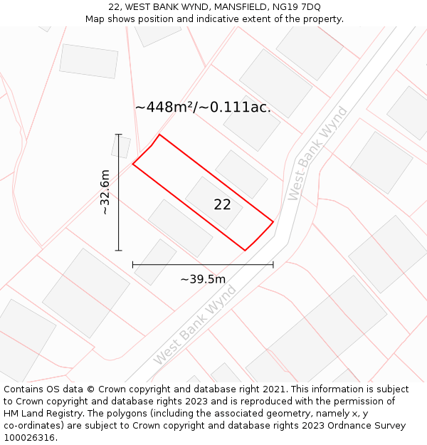 22, WEST BANK WYND, MANSFIELD, NG19 7DQ: Plot and title map