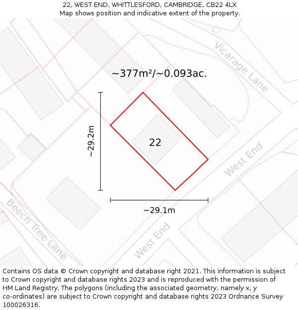 22, WEST END, WHITTLESFORD, CAMBRIDGE, CB22 4LX: Plot and title map