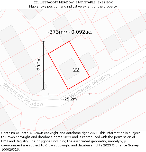 22, WESTACOTT MEADOW, BARNSTAPLE, EX32 8QX: Plot and title map