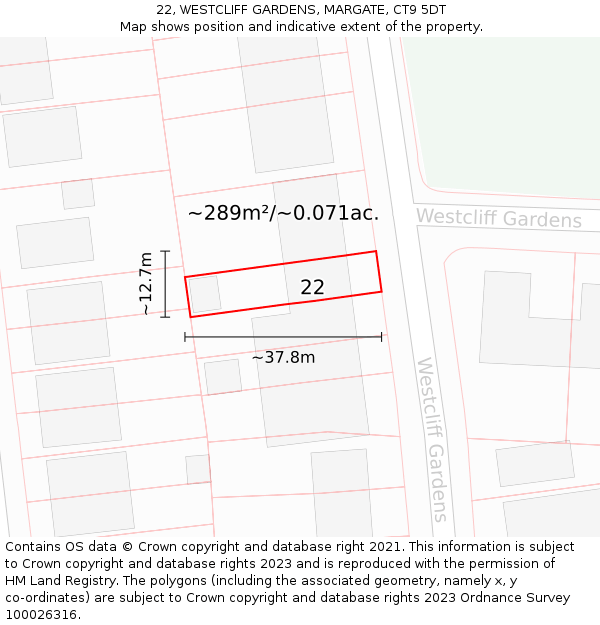 22, WESTCLIFF GARDENS, MARGATE, CT9 5DT: Plot and title map