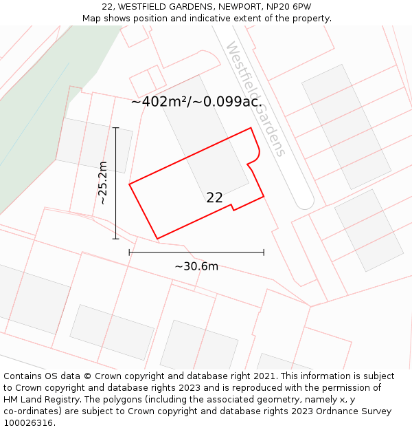 22, WESTFIELD GARDENS, NEWPORT, NP20 6PW: Plot and title map