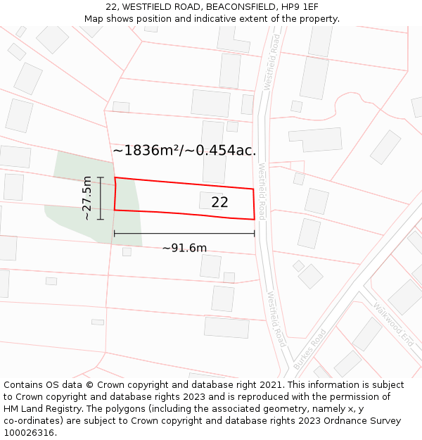 22, WESTFIELD ROAD, BEACONSFIELD, HP9 1EF: Plot and title map