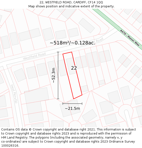 22, WESTFIELD ROAD, CARDIFF, CF14 1QQ: Plot and title map