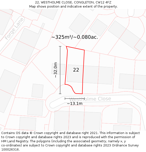 22, WESTHOLME CLOSE, CONGLETON, CW12 4FZ: Plot and title map