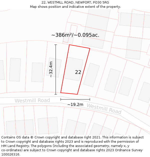 22, WESTMILL ROAD, NEWPORT, PO30 5RG: Plot and title map