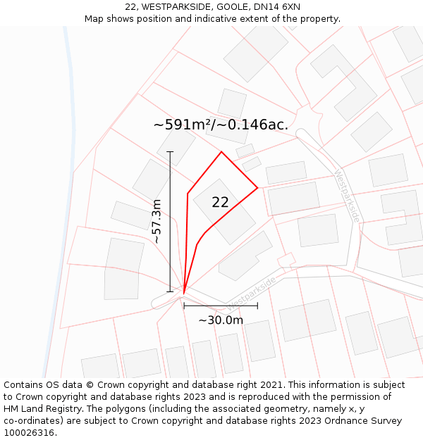 22, WESTPARKSIDE, GOOLE, DN14 6XN: Plot and title map