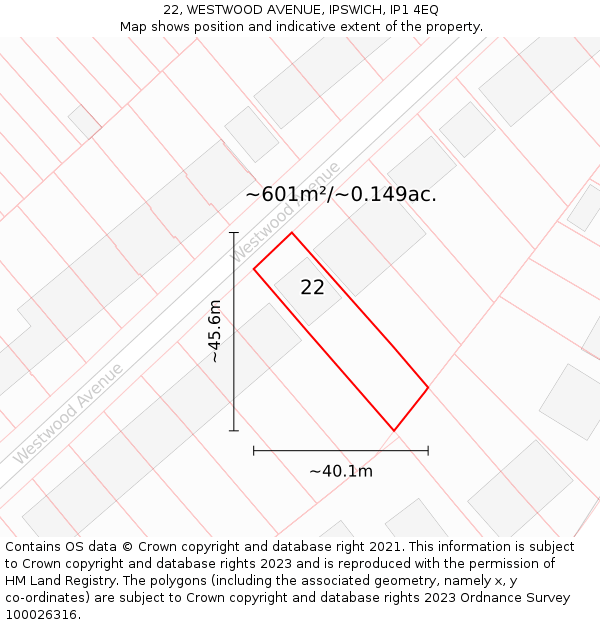 22, WESTWOOD AVENUE, IPSWICH, IP1 4EQ: Plot and title map