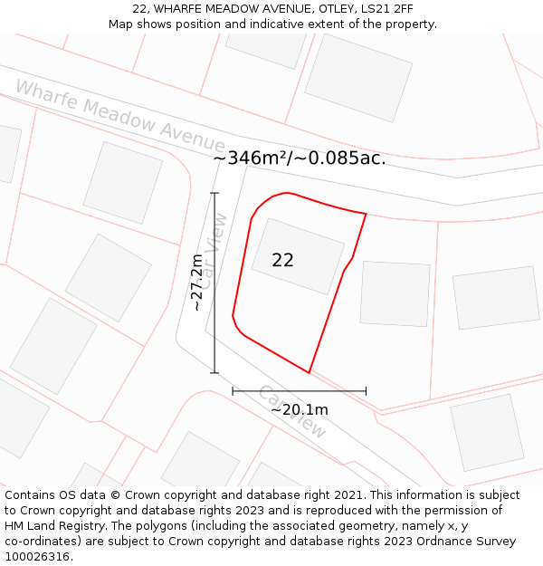 22, WHARFE MEADOW AVENUE, OTLEY, LS21 2FF: Plot and title map