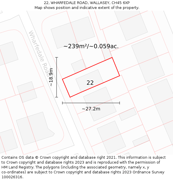 22, WHARFEDALE ROAD, WALLASEY, CH45 6XP: Plot and title map