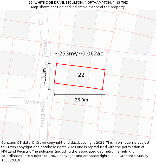 22, WHITE DOE DRIVE, MOULTON, NORTHAMPTON, NN3 7HD: Plot and title map