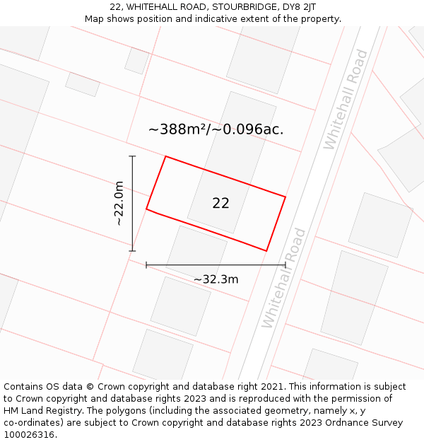 22, WHITEHALL ROAD, STOURBRIDGE, DY8 2JT: Plot and title map