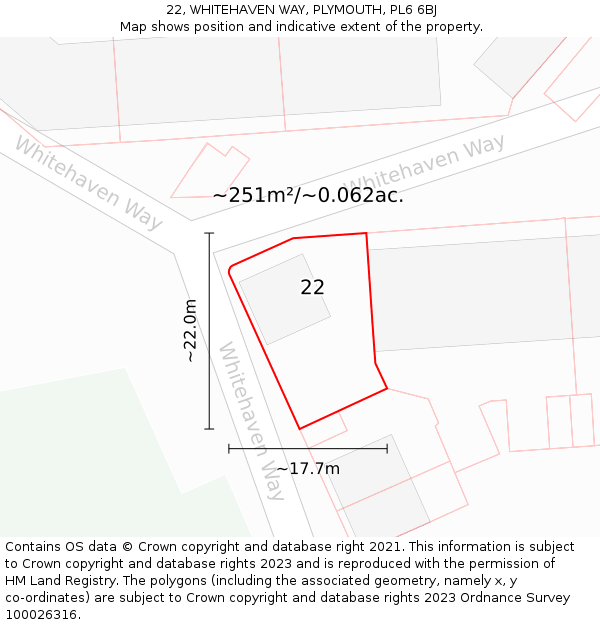 22, WHITEHAVEN WAY, PLYMOUTH, PL6 6BJ: Plot and title map