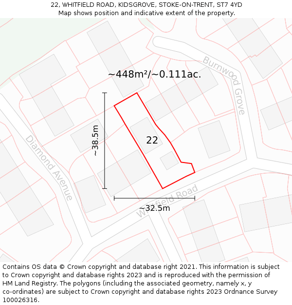 22, WHITFIELD ROAD, KIDSGROVE, STOKE-ON-TRENT, ST7 4YD: Plot and title map