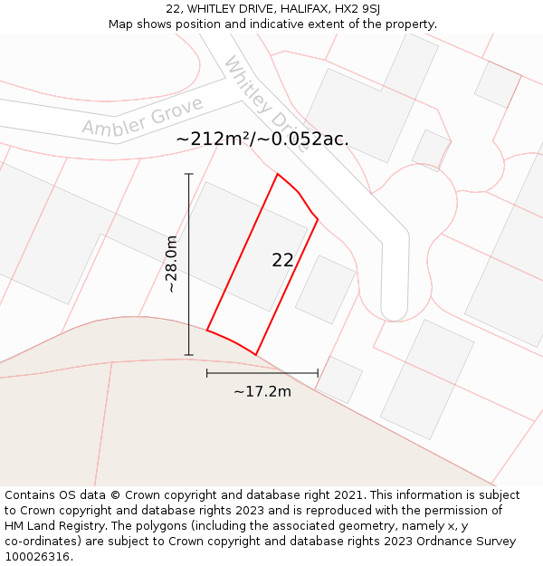 22, WHITLEY DRIVE, HALIFAX, HX2 9SJ: Plot and title map