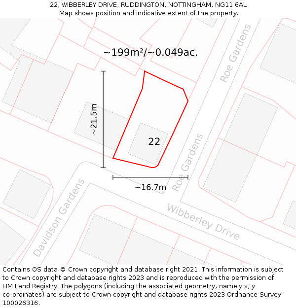 22, WIBBERLEY DRIVE, RUDDINGTON, NOTTINGHAM, NG11 6AL: Plot and title map