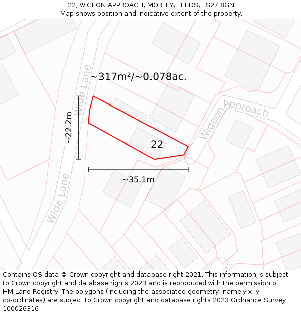 22, WIGEON APPROACH, MORLEY, LEEDS, LS27 8GN: Plot and title map