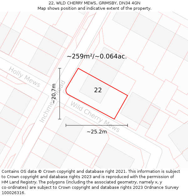 22, WILD CHERRY MEWS, GRIMSBY, DN34 4GN: Plot and title map