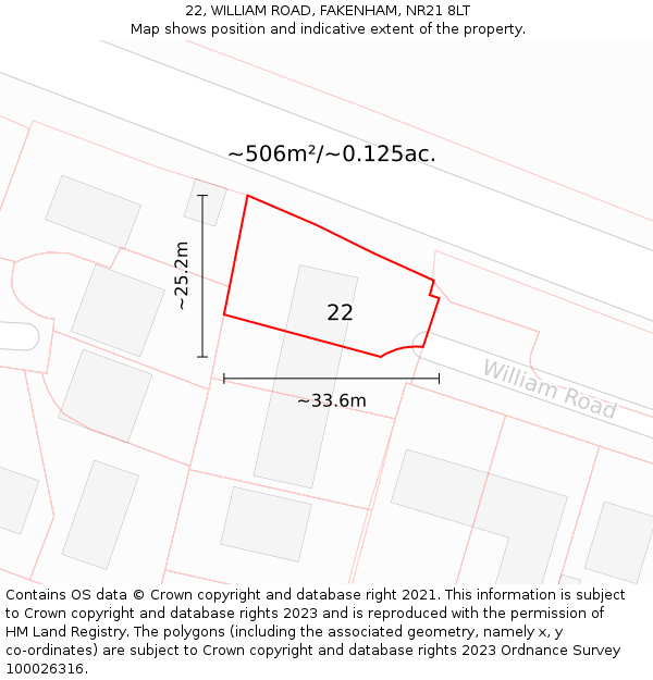 22, WILLIAM ROAD, FAKENHAM, NR21 8LT: Plot and title map