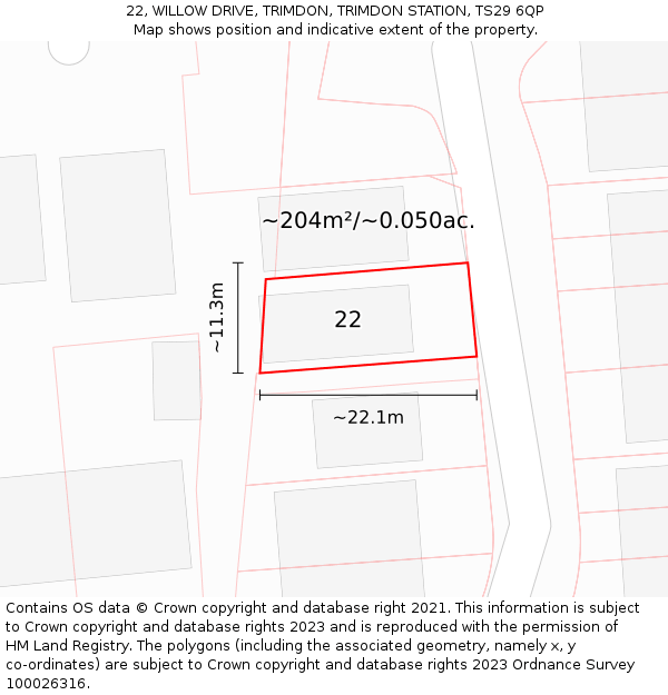 22, WILLOW DRIVE, TRIMDON, TRIMDON STATION, TS29 6QP: Plot and title map