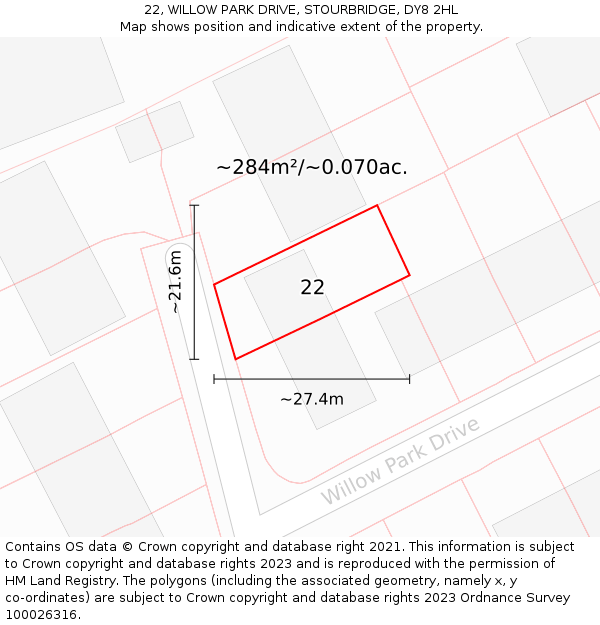 22, WILLOW PARK DRIVE, STOURBRIDGE, DY8 2HL: Plot and title map