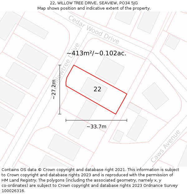 22, WILLOW TREE DRIVE, SEAVIEW, PO34 5JG: Plot and title map