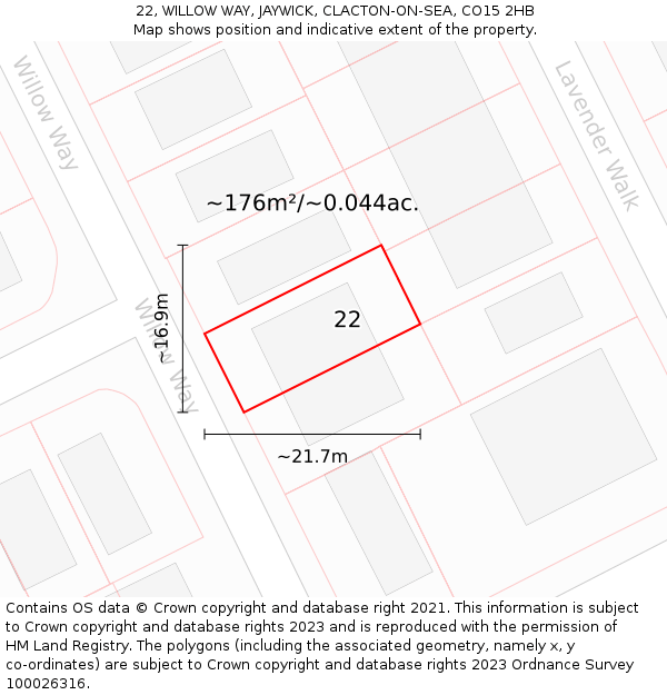 22, WILLOW WAY, JAYWICK, CLACTON-ON-SEA, CO15 2HB: Plot and title map