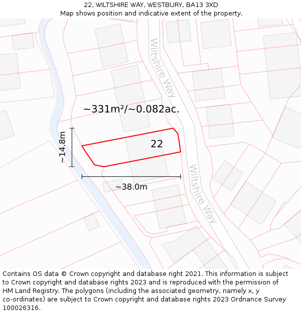 22, WILTSHIRE WAY, WESTBURY, BA13 3XD: Plot and title map