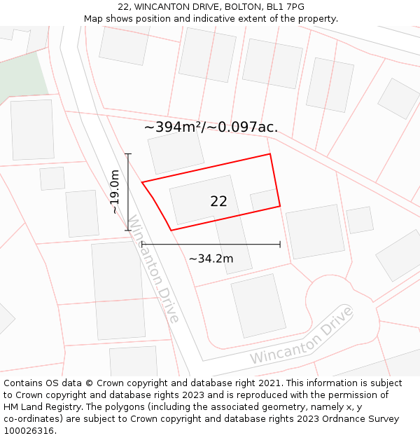 22, WINCANTON DRIVE, BOLTON, BL1 7PG: Plot and title map