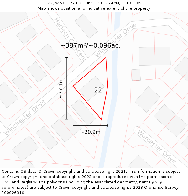 22, WINCHESTER DRIVE, PRESTATYN, LL19 8DA: Plot and title map