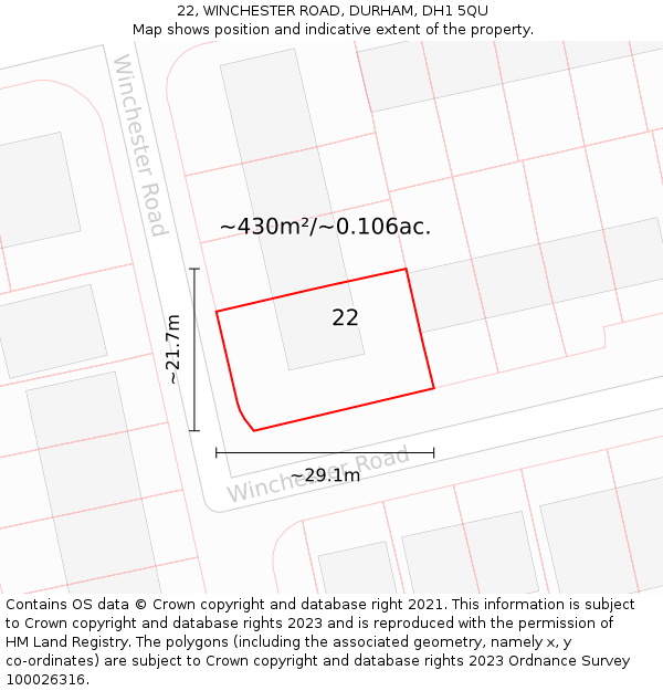 22, WINCHESTER ROAD, DURHAM, DH1 5QU: Plot and title map