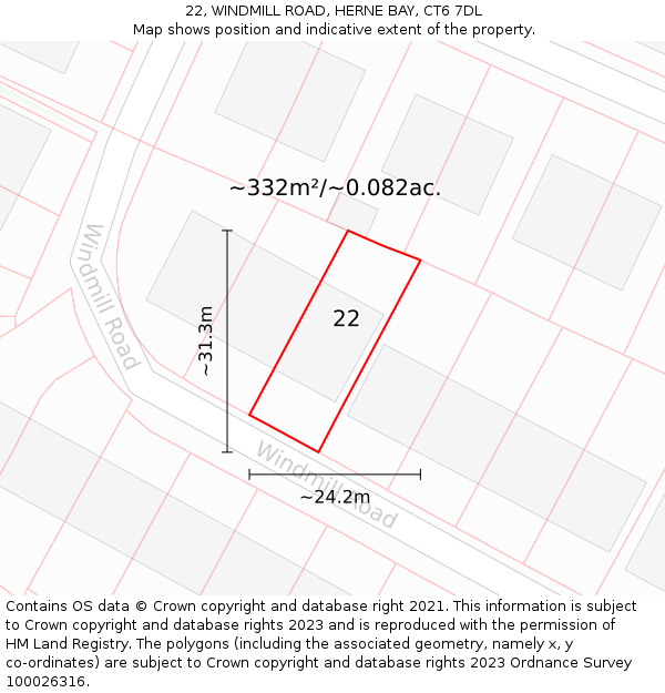 22, WINDMILL ROAD, HERNE BAY, CT6 7DL: Plot and title map