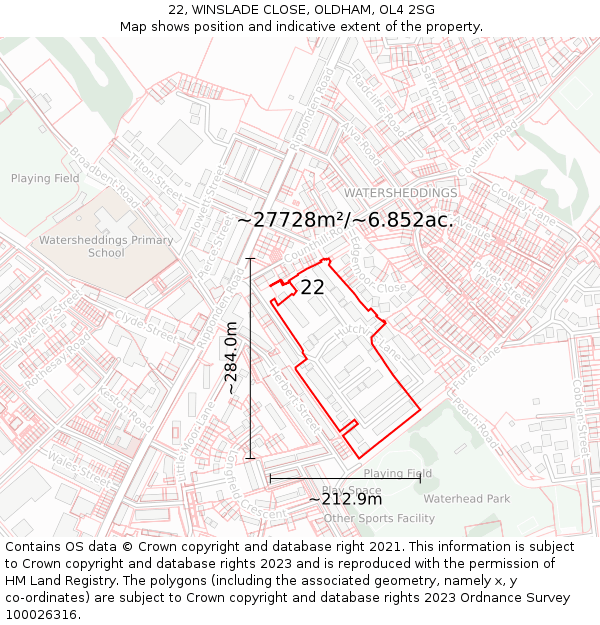 22, WINSLADE CLOSE, OLDHAM, OL4 2SG: Plot and title map