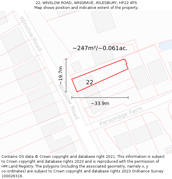 22, WINSLOW ROAD, WINGRAVE, AYLESBURY, HP22 4PS: Plot and title map